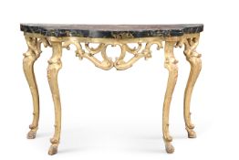 A 19TH CENTURY GILTWOOD AND FAUX MARBLE CONSOLE TABLE