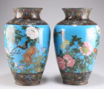 A LARGE PAIR OF JAPANESE CLOISONNÉ ENAMEL VASES, MEIJI PERIOD