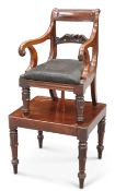 AN EARLY VICTORIAN MAHOGANY CHILD'S CHAIR ON STAND