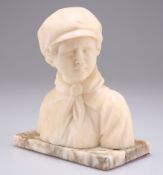 AN ITALIAN MARBLE BUST OF A BOY WEARING A CAP, LATE 19TH CENTURY