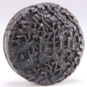 A 19TH CENTURY CHINESE CARVED TORTOISESHELL SNUFF BOX, CANTON