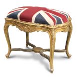 A LOUIS XV STYLE GILDED AND UPHOLSTERED STOOL