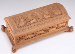 AN INDIAN CARVED SANDALWOOD BOX