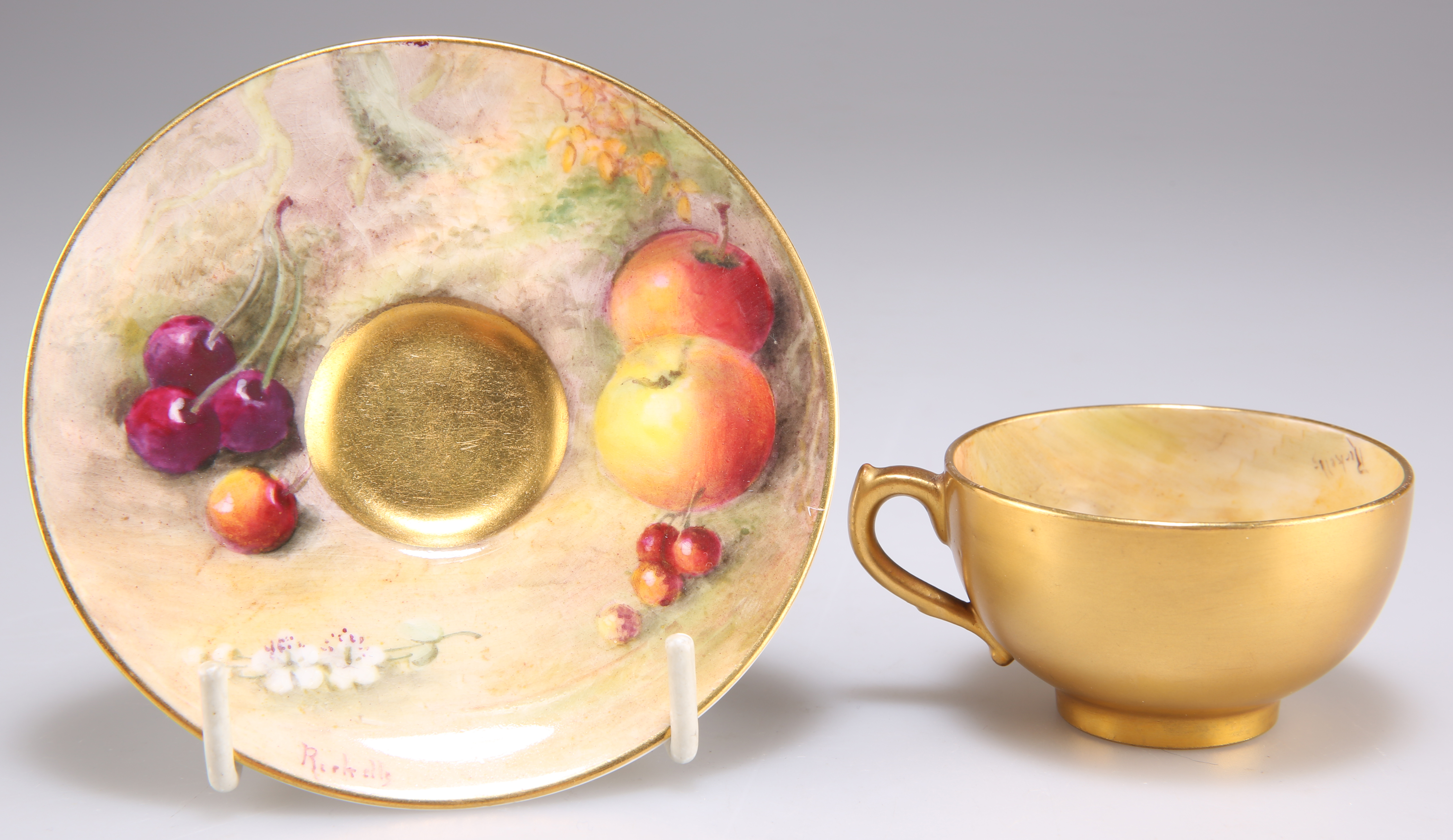 A ROYAL WORCESTER FRUIT-PAINTED MINIATURE CUP AND SAUCER - Image 2 of 2