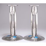 ARCHIBALD KNOX (1864-1933) FOR LIBERTY & CO, A PAIR OF TUDRIC PEWTER CANDLESTICKS, NO.0223
