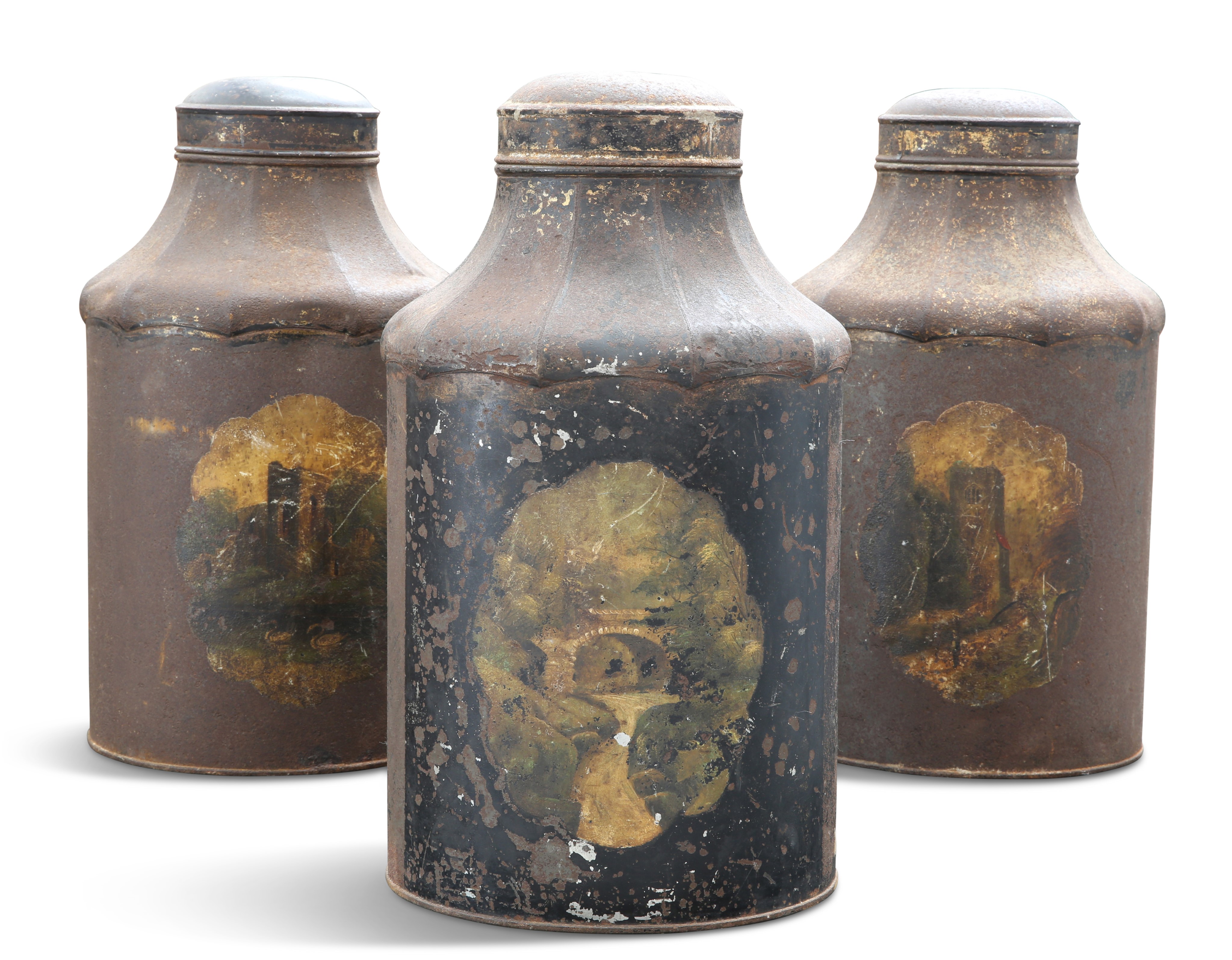 A SET OF THREE 19TH CENTURY TÔLE TEA CANISTERS