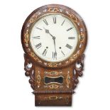 A VICTORIAN INLAID ROSEWOOD DROP-DIAL WALL CLOCK