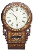 A VICTORIAN INLAID ROSEWOOD DROP-DIAL WALL CLOCK