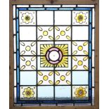 A LEADED STAINED GLASS WINDOW