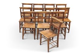 A GROUP OF TWELVE BEECH AND OAK CHAPEL CHAIRS, LATE 19TH/EARLY 20TH CENTURY