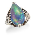 AN ARTS AND CRAFTS BLACK OPAL RING