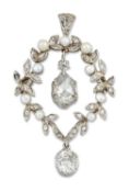 AN EARLY 20TH CENTURY DIAMOND AND SEED PEARL PENDANT