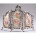 A VIENNESE SILVER AND ENAMEL SMALL TRIPTYCH TABLE-SCREEN