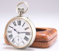 A LARGE NICKEL-CASED POCKET WATCH