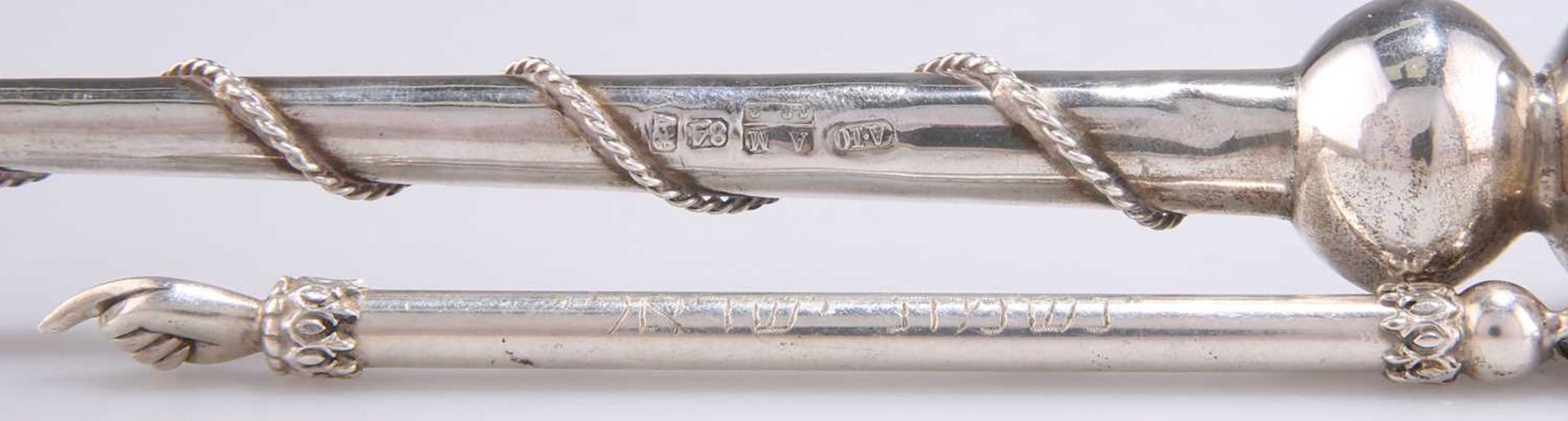 A 19TH CENTURY RUSSIAN SILVER TORAH POINTER, AND ANOTHER - Image 2 of 2