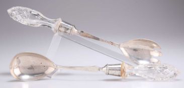 A PAIR OF EDWARDIAN SILVER-MOUNTED CUT-GLASS SALAD SERVERS