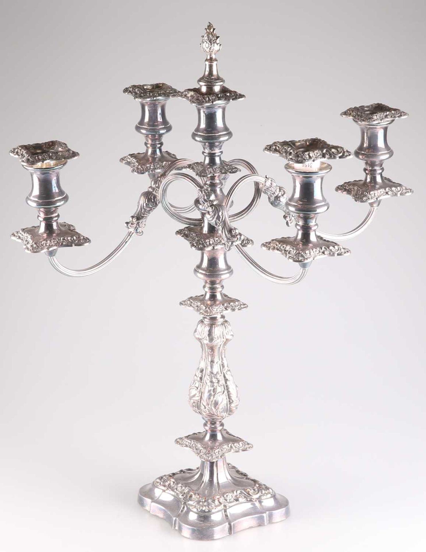 A LARGE 19TH CENTURY SILVER-PLATED CANDELABRUM