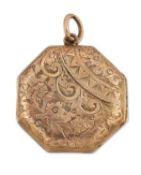 A ROLLED GOLD FOLIATE ENGRAVED LOCKET PENDANT