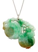 A JADE AND DIAMOND PENDANT ON CHAIN