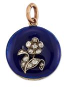 A LATE 19TH CENTURY DIAMOND AND BLUE GUILLOCHE ENAMEL LOCKET PENDANT