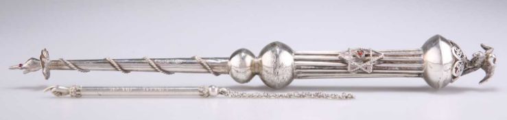 A 19TH CENTURY RUSSIAN SILVER TORAH POINTER, AND ANOTHER