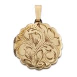 A ROLLED GOLD FOLIATE ENGRAVED LOCKET PENDANT