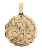 A ROLLED GOLD FOLIATE ENGRAVED LOCKET PENDANT