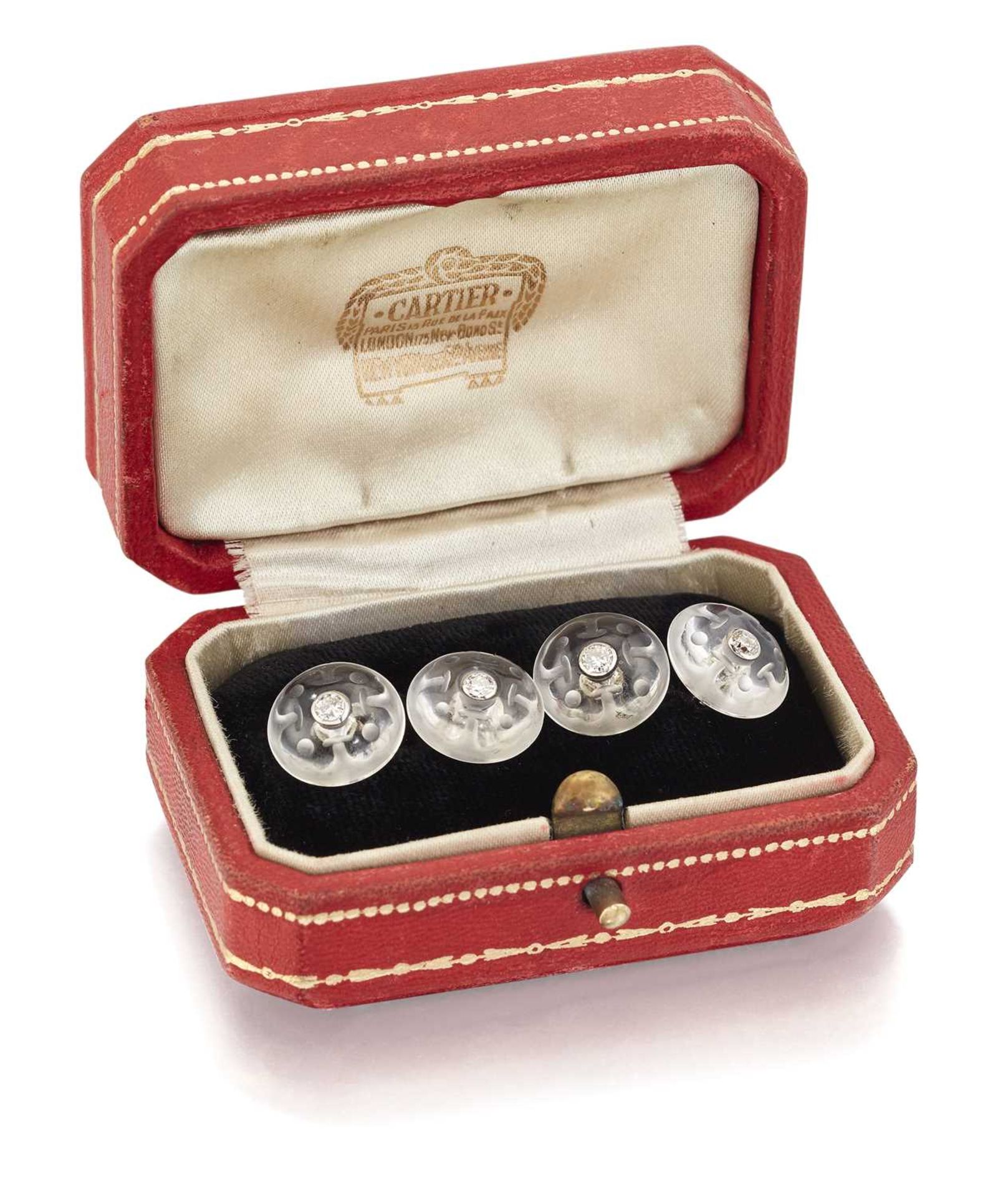 CARTIER - A PAIR OF ROCK CRYSTAL AND DIAMOND DOUBLE CUFFLINKS - Image 2 of 2