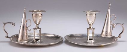 A PAIR OF GEORGE III SILVER CHAMBERSTICKS