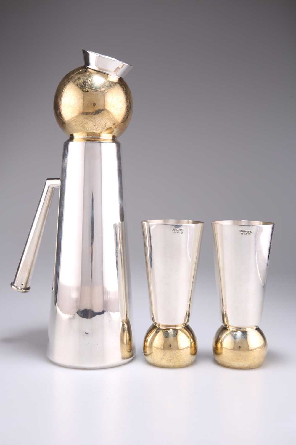 AN INDIAN SILVER AND PARCEL-GILT COCKTAIL SET