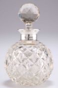 A LATE VICTORIAN SILVER-COLLARED CUT-GLASS SCENT BOTTLE