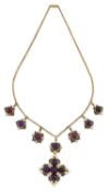 A LATE 19TH CENTURY AMETHYST, SEED PEARL AND ENAMEL PENDANT NECKLACE