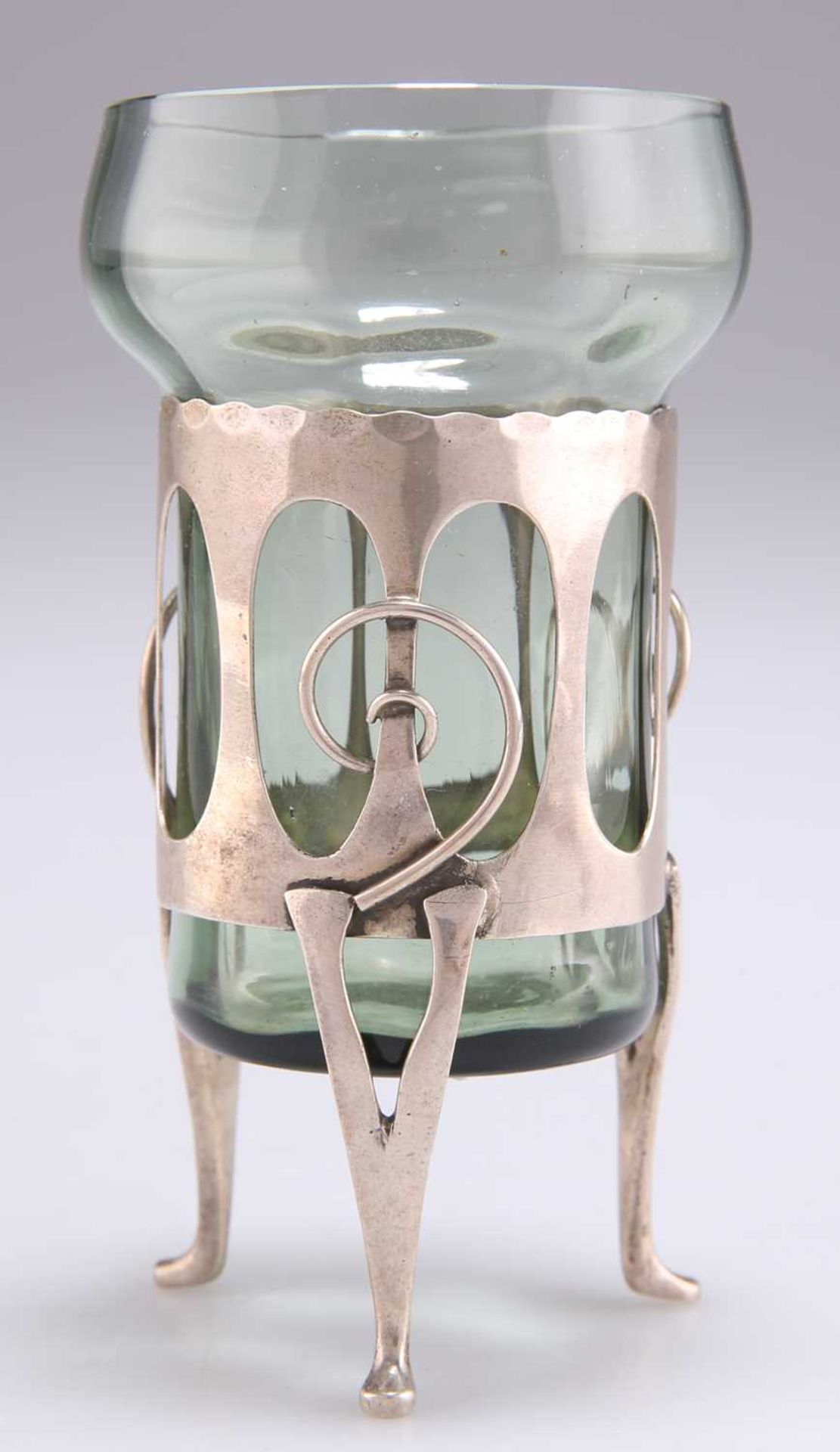 AN ARTS AND CRAFTS SILVER AND GLASS VASE