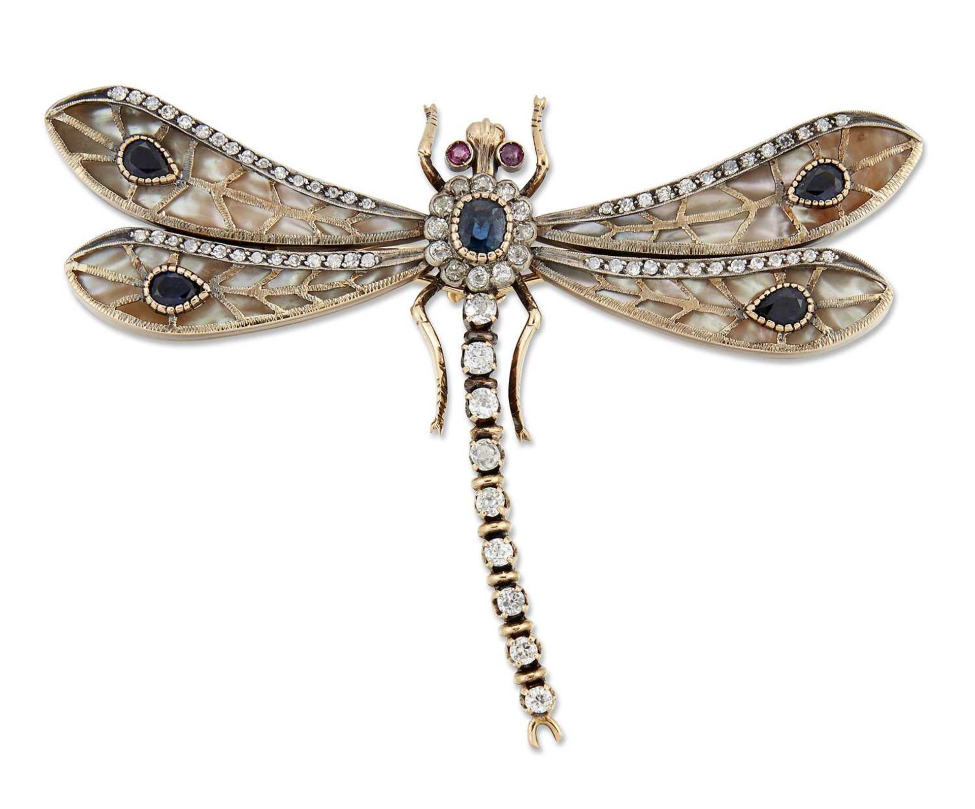 A DIAMOND AND GEM-SET DRAGONFLY BROOCH