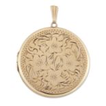 A 9 CARAT GOLD CIRCULAR LOCKET PENDANT