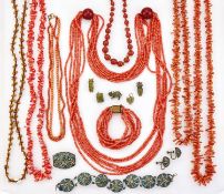 CORAL BEAD NECKLACES AND COSTUME JEWELLERY