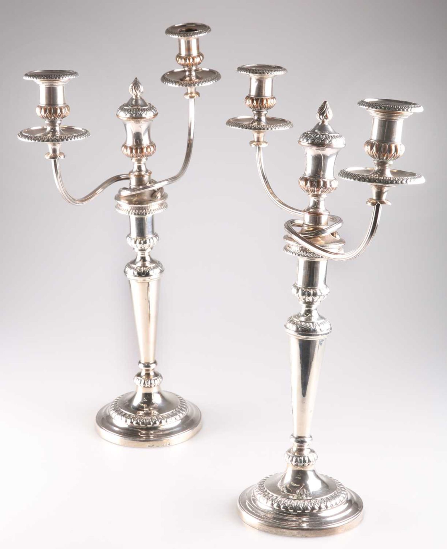 A PAIR OF GEORGE III SILVER AND OLD SHEFFIELD PLATE CANDELABRA - Image 5 of 6