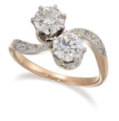 A DIAMOND TWO STONE CROSSOVER RING