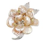 A CULTURED PEARL AND DIAMOND EN TREMBLANT BROOCH