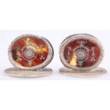 A PAIR OF GEORGE V SILVER AND TORTOISESHELL MENU HOLDERS