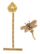 A SAPPHIRE AND DIAMOND DRAGONFLY BROOCH, AND A DIAMOND LAPEL PIN