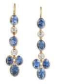 A PAIR OF SAPPHIRE AND DIAMOND PENDANT EARRINGS