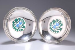 GEORG JENSEN, A RARE PAIR OF DANISH SILVER AND ENAMEL BOWLS, DESIGNED BY HENNING KOPPEL