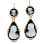 A PAIR OF LATE 19TH CENTURY SARDONYX CAMEO PENDANT EARRINGS