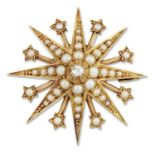 A LATE 19TH CENTURY DIAMOND AND SEED PEARL STAR BROOCH