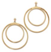 A PAIR OF 9 CARAT GOLD DOUBLE HOOP PENDANT EARRINGS