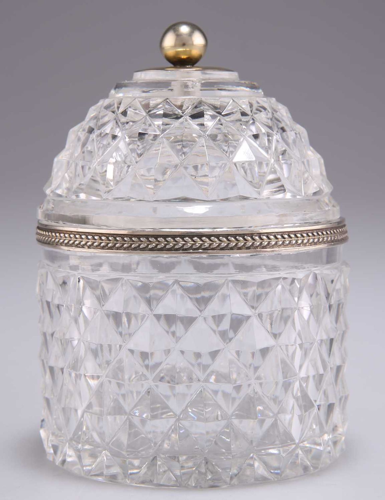 A GEORGE III SILVER-MOUNTED GLASS JAR AND COVER