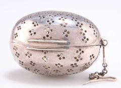 A VICTORIAN SILVER TEA INFUSER