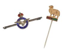 A ROYAL AIR FORCE ENAMELLED BAR BROOCH, AND A YOUNGS RAM BREWERY ENAMELLED STICKPIN