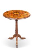 A VICTORIAN PARQUETRY TRIPOD TABLE